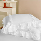 Girls Lace Bedding, Full Comforter Cover Set, Chic Ruffled Duvet Cover with 2 Layers Ruffle,Princess Style 1 Duvet Cover with 2 Pillowcases, No Comforter-White,Full SOUKECHY