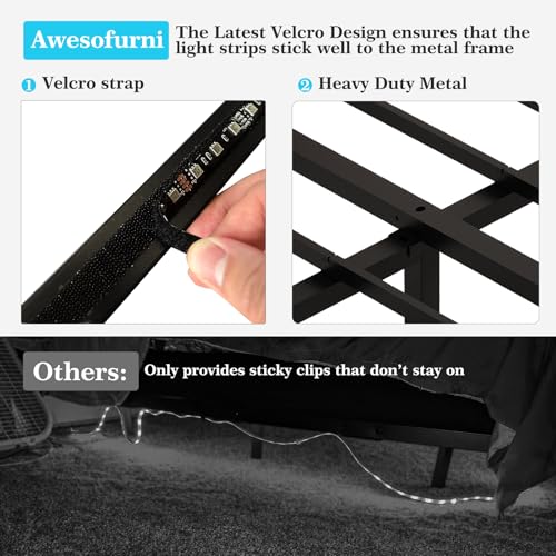Awesofurni Floating Bed Frame Full Size with Smart LED Lights and Charging Station, Heavy Duty Modern Metal Platform Bed No Box Spring Needed - Easy Assembly and Noise Free Awesofurni