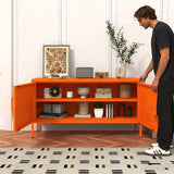 Aiasuit Orange Lockable Metal TV Stand Entertainment Center, Heavy Duty Storage Cabinet Supports 80+ Inch TVs, Multifunctional Media Console for Home Living Room Office 22" H X 35.4" W X 13.8" D Aiasuit