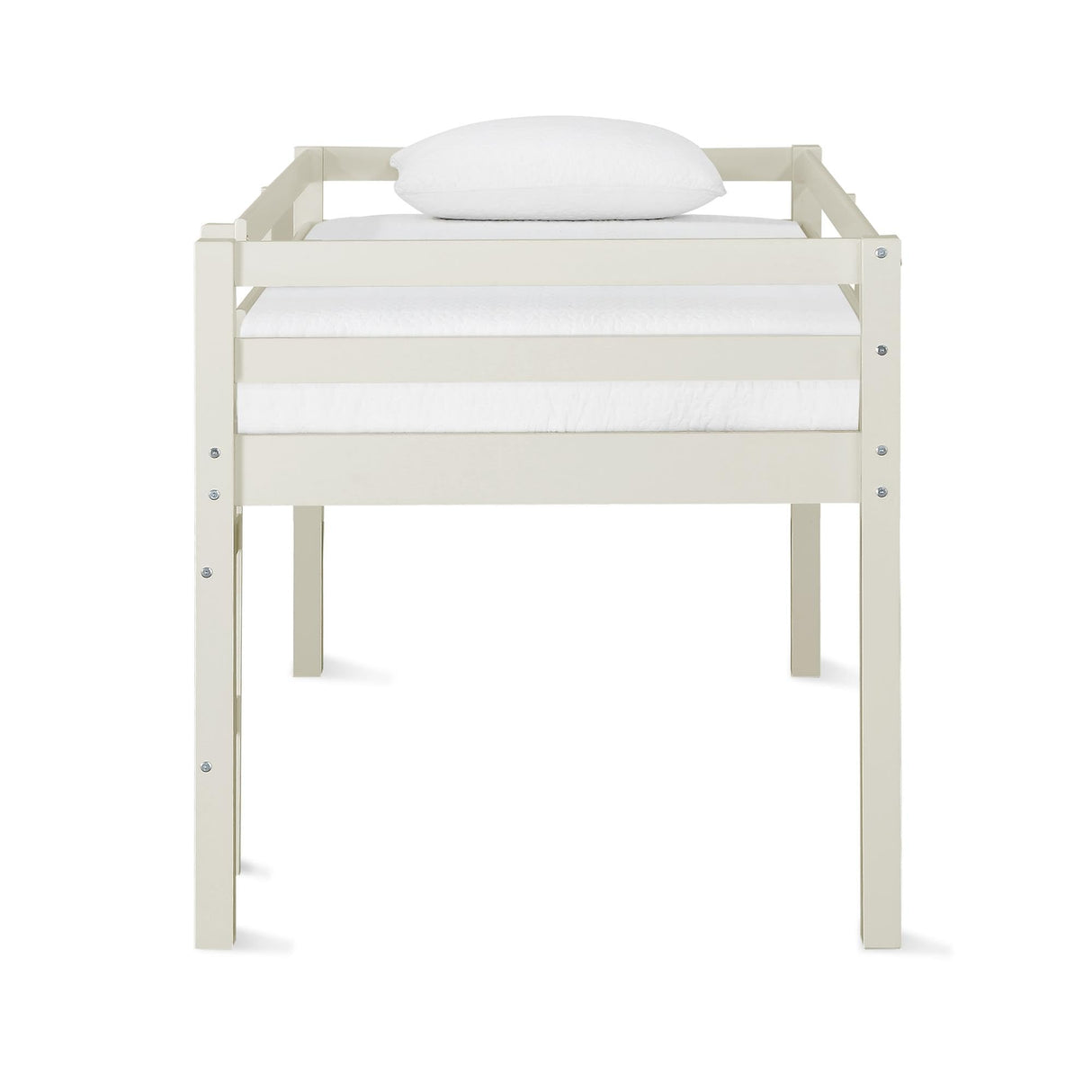 DHP Milton Twin Loft Bed, White, Traditional Small Space Junior Size, Horizontal Paneling, Sturdy Wood Construction DHP