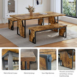 HIPIHOM 70.8" Wooden Dining Table with 2 Benches, Modern Kitchen Table and Chairs Set for 4-6 Person, Thickened MDF Wooden Table with Dining Bench for Living Dining Room, Kitchen, Office HIPIHOM