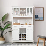 Giantex Buffet Hutch Cabinet, Kitchen Hutch Sideboard, Buffet Cabinet on Storage Island, Wood Kitchenware Server with 3 Large Drawers and 9 Wine Bottle Modules (White) Giantex
