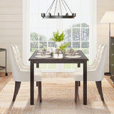 COLAMY 7-Piece Dining Table Set for 6, 60" Rectangular Kitchen Wood Table with 6 Wingback Dining Room Chairs, Brown/Beige COLAMY