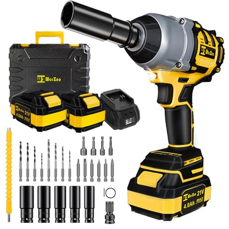 1/2 inch Cordless Impact Wrench,406Ft-lbs (550N.m) Brushless Power Impact Driver,2500RPM High Torque Impact Gun,2x 4.0 Battery, 5 Sockets,8 Drill,6 Screws for Home Car Tires Truck Mower color 5 WOIZAO