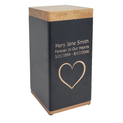 Haven Wooden Cremation Urn Large (Custom Engraved Haven Black Cremation Urn) - WoodArtSupply