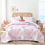 weigelia Coastal Quilts Bedding Set Twin Size - Pink Summer Nautical Bedding Quilt with Pillow Cases, Beach Reversible Quilt Set Bedspreads Coverlet Soft Lightweight Comforter weigelia