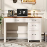 Halitaa Farmhouse 47" Executive Desk, Computer Desk with File Drawer and Charging Station, Workstation for Study, Home Office, Unique White. Halitaa