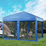 Aoodor 12x12 Ft Pop Up Canopy Tent with Netting, Water-Resistant 210D Oxford Fabric Shade, Easy Assembly Commercial Gazebo with Wheeled Carry Bag & 4 Sand Bags for Camping, Party, Blue Aoodor