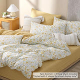 ALEISSEL Natural Cotton 2pcs Floral Comforter Sets Twin Size-Yellow Comforter with Pink & Yellow Flowers and Blue & Green Leaves on White, Reversible Lightweight Bedding Sets(Twin 68"×90") ALEISSEL