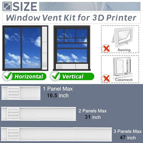 Flamorrow Window Vent Kit with Outdoor Vent Cover Fit for 3" and 4" Hose，Adjustable Window Vent Seal Panels for Exhaust Ventilation Duct of Laser Engraver/3D Printer Enclosure, Dryer, Grow Tent Flamorrow