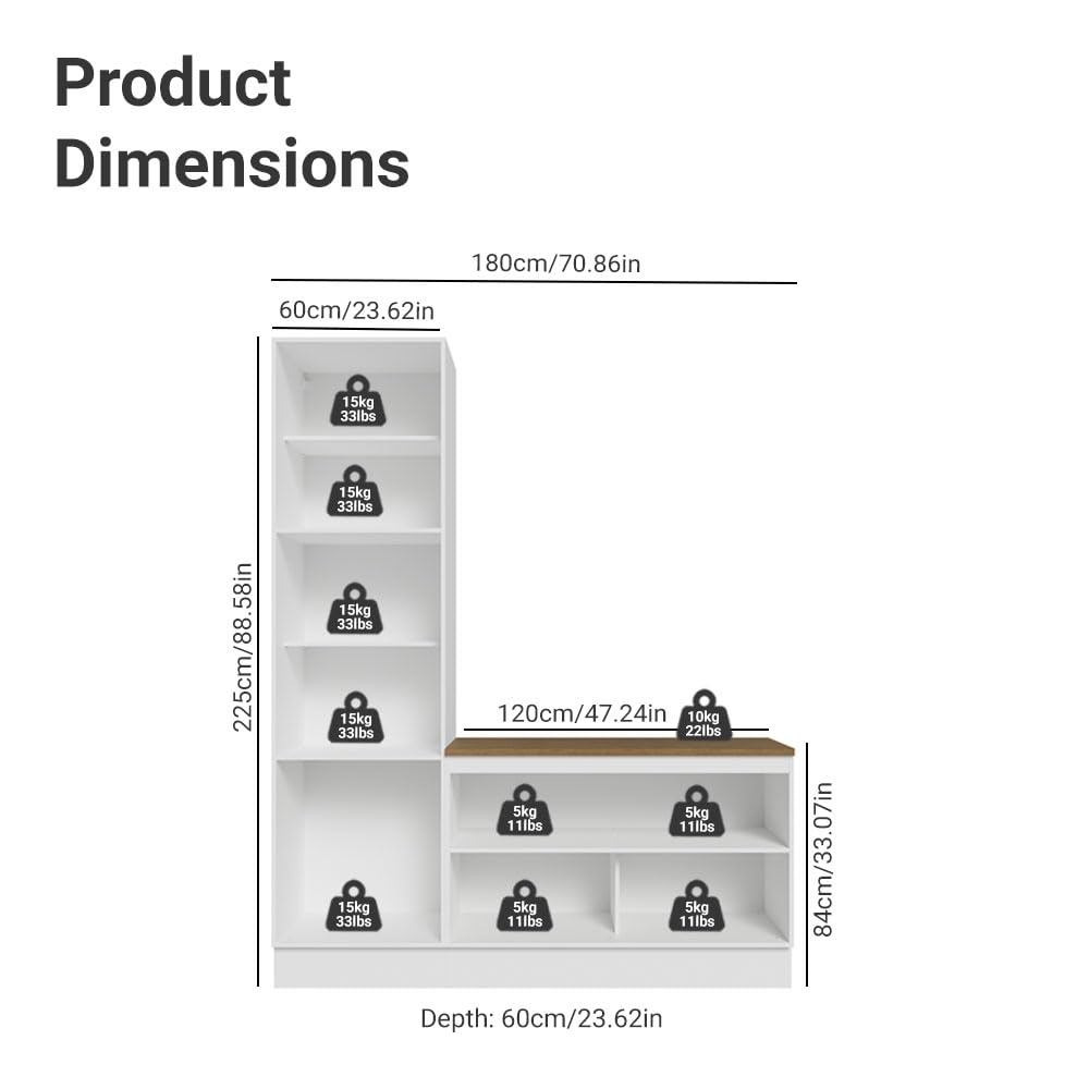 Madesa Hazel Kitchen Set 70" L Pantry Storage and Base Cabinet Engineered Wood Multiple Compartments Organization Unit - White Madesa