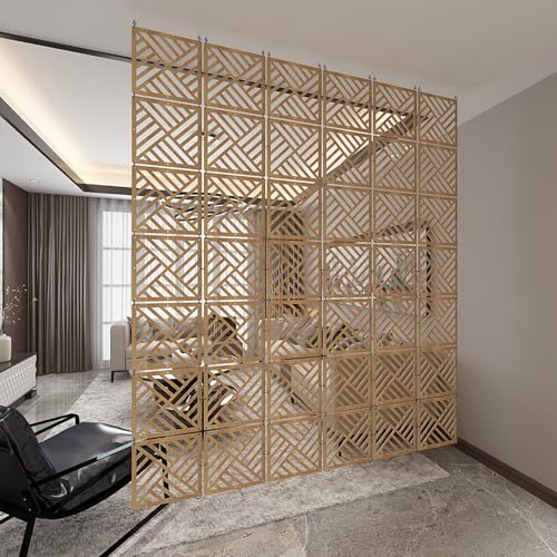 Hanging Room Divider Panel, Hanging Wall Divider Room Partition 28 Pieces Wood-Plastic Panel Screen Home Office Decoration(Natural) OWUSUH