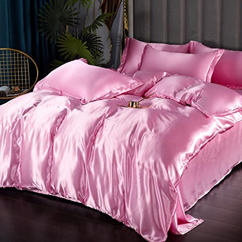 Feelyou Silk Like Satin Bedding Set Twin Luxury Girls Pink Silky Duvet Cover Set Soft Comforter Cover Women Bedroom Decor Chic Luxurious Silky Bedspread Cover Zipper (1 Duvet Cover + 1 Pillow Case) Feelyou