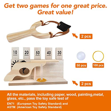 Offelec Wooden Multi-Shot Rubber Band Gun Pistol Handgun and Catapult Game with Wooden Number Target Stand for Kids and Adults. Party and Family Offelec