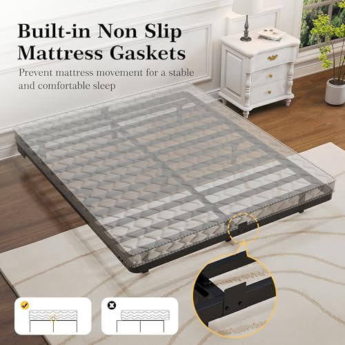 FSJianYi Queen Size Floating Bed Frame with LED Lights & Charging Station - Modern Sturdy Metal Platform Bed, Mattress Gaskets, Noise-Free, No Box Spring Needed, Quick Easy Assembly FSJianYi