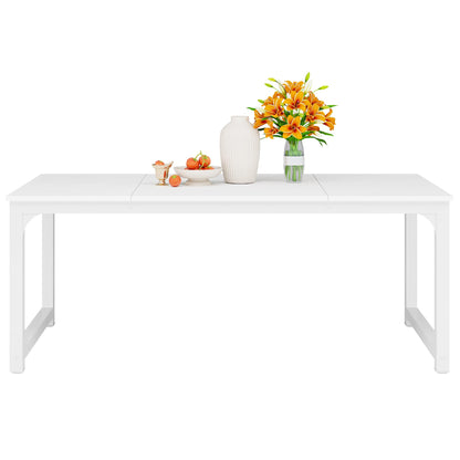 LITTLE TREE 70.9 Inch Large Dining Table Rectangular Kitchen Furniture for 6 to 8 People, White - WoodArtSupply