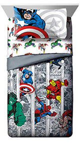 Jay Franco Marvel Avengers Comic Cool 5 Piece Twin Bed Set - Includes Comforter & Sheet Set - Bedding Features Captain America, Spiderman, Iron Man, Hulk, & Thor - Super Soft Jay Franco