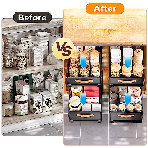 Pull out Cabinet Organizer Fixed with Adhesive Nano Film,Heavy Duty Slide out Pantry Shelves Drawer Storage,Sliding Mesh Cabinet Basket with Handle for Kitchen, Bathroom,Home, 11.8"W X15.7"D X6.2"H Kitstorack