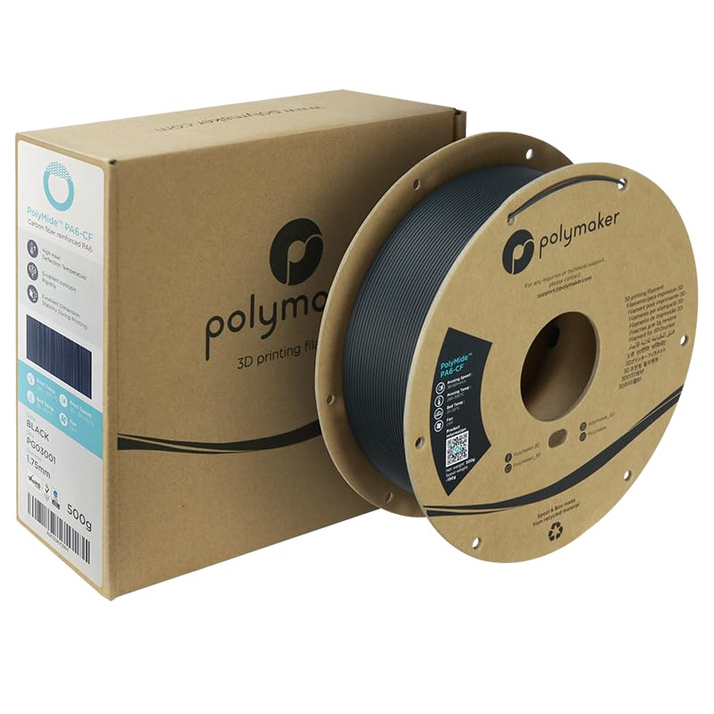 Polymaker PA6-CF Nylon Filament 1.75 Black, 500g Carbon Fiber Nylon Filament 1.75mm, Cardboard Spool - PolyMide PA6-CF Warp Free Nylon 3D Printer Filament Polymaker