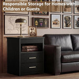 Black Nightstand with Gun Drawer for Bedroom Modern 3 Drawer Night Stand Gun Safe for Handgun Bed Side Table with Storage Hidden Compartment Locking Drawer IGERI