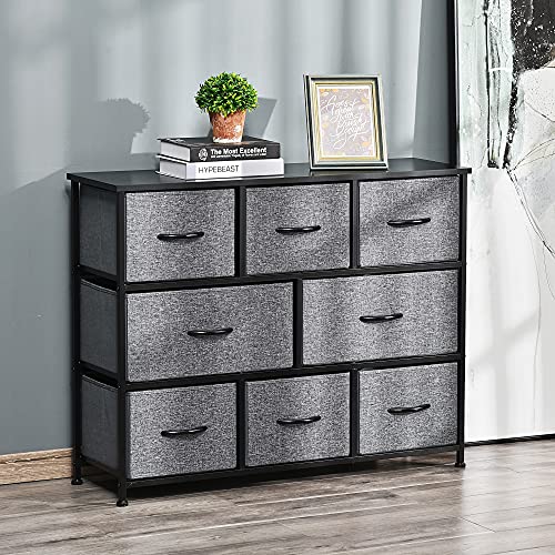 HOMCOM 8-Drawer Dresser, 3-Tier Fabric Chest of Drawers, Storage Tower Organizer Unit with Steel Frame for Bedroom, Hallway, Dark Gray - WoodArtSupply