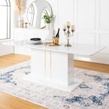 Homy Casa White High Gloss Extendable Dining Table with Black PU Chairs for 6-8 Persons, 63-80.7" Contemporary Wooden Table Set for Dining Room, Conference Room, Reception Area, White (Table) Homy Casa