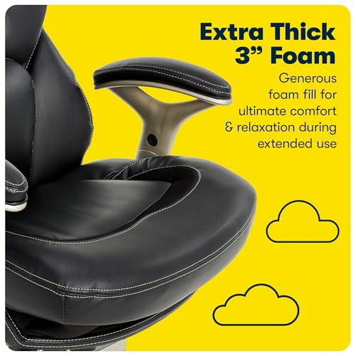 Serta Claremont Ergonomic Executive Office Chair with Back in Motion Technology, Adjustable Mid Back Desk Chair with Lumbar Support, Bonded Leather, Black Serta