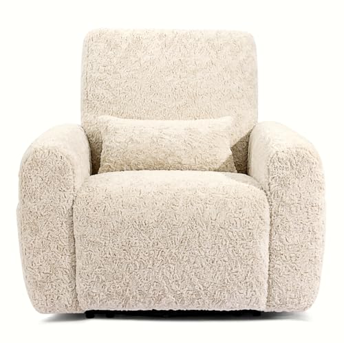 EONIX Real Zero Clearance Wall Hugger Power Recliners for Small Spaces, RV Recliner Chairs with Charging Ports and Side Pokects, 400lbs Heavy Duty, SXXY015, Plush Fabric, Beige