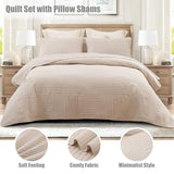 Whale Flotilla Ultra Soft King Quilt Bedding Set, Lightweight Microfiber Brich Beige Quilts Bedspreads Oversized, 3 Piece Ultrasonic Geometric Coverlet Bed Cover for All Seasons Whale Flotilla