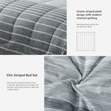Monbix Full Size Comforter Set - 7 Pieces Bed in a Bag Full, Grey-Stripe Bedding Sets, All Seasons Comforter Bed Set with Sheets, Pillowcases & Shams Monbix
