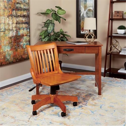 Pemberly Row Traditional Wood Armless Office Chair in Medium Brown Pemberly Row