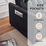 Yaewzbr Velvet Convertible Sleeper Sofa， 3-in-1 Pull Out Couch Bed with Pillows，Adjustable Backrest，Storage Pockets with Armrests for Living Room & Bedroom（Black Yaewzbr