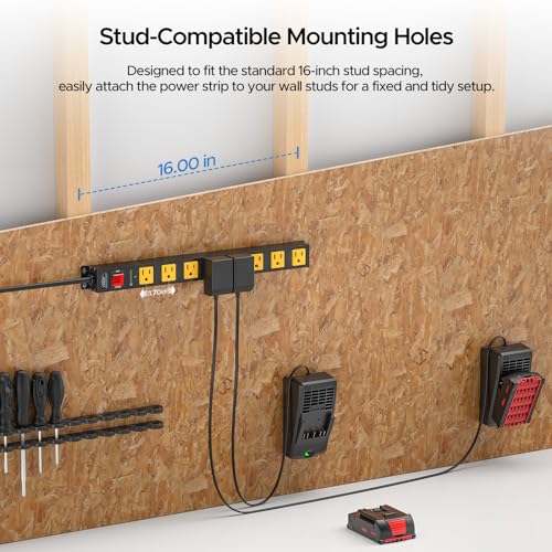 CRST 8 Outlet Metal Long Power Strip, 2100J Heavy Duty Surge Protector Power Strip, 6 FT Cord Mountable Wide Spaced Workshop Garage Power Strip, 15amp/1875W(Black+Yellow) CRST