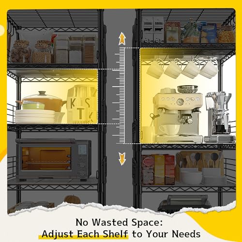 5 Tier Metal Shelving Unit Storage Shelves With Shelf Linker,Adjustable Pantry Shelves Wire Shelving with Hooks,Metal Shelf with Side Blockers for Kitchen,Closet,Office,Laundry,18.1''Wx18.1''Dx59''H DurayLoly