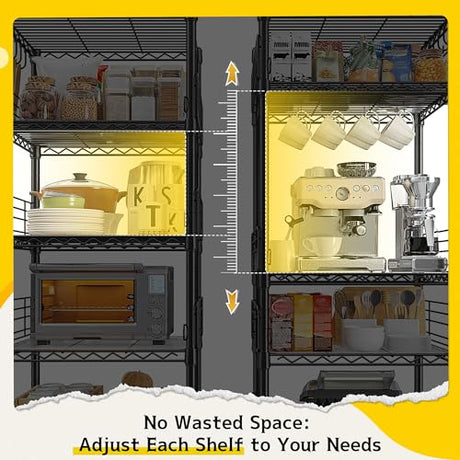 5 Tier Metal Shelving Unit Storage Shelves With Shelf Linker,Adjustable Pantry Shelves Wire Shelving with Hooks,Metal Shelf with Side Blockers for Kitchen,Closet,Office,Laundry,18.1''Wx18.1''Dx59''H DurayLoly