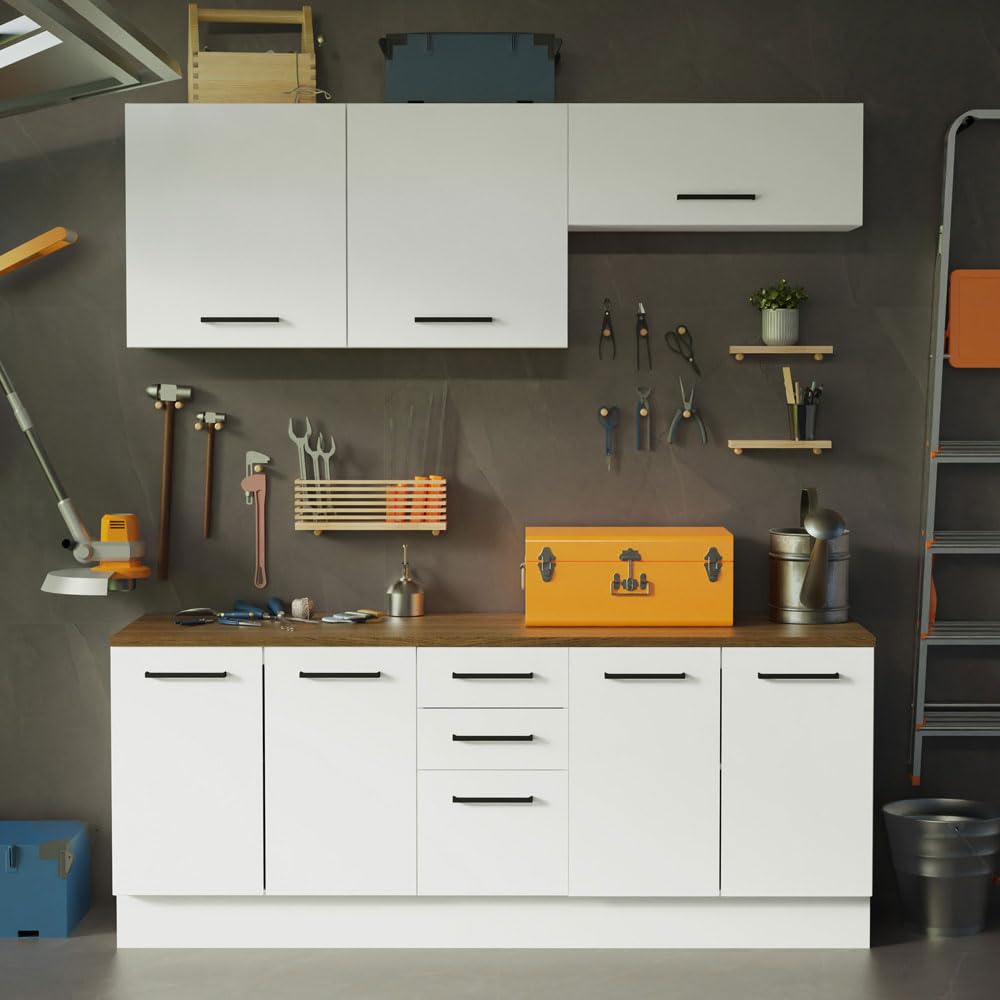 Madesa 4-Piece Garage and Utility Room Storage Cabinet Set 78 Inch with 33 Inch Base Cabinet and 31 Inch Slim Wall Cabinet Modular Storage Organization Unit - White Madesa