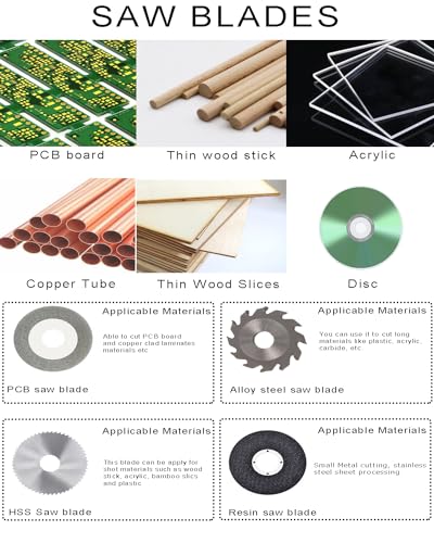 Mini Table Saw, RTOVZON 96W Mini Desktop Electric Saw Cutter 7.1"x5.5", Cut Thickness Adjustable Precision Craft Table Saw with Speed & Angle Adjust 4* Blades, Available for Wood/PCB/Acrylic/Plastic RTOVZON