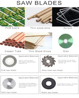 Mini Table Saw, RTOVZON 96W Mini Desktop Electric Saw Cutter 7.1"x5.5", Cut Thickness Adjustable Precision Craft Table Saw with Speed & Angle Adjust 4* Blades, Available for Wood/PCB/Acrylic/Plastic RTOVZON