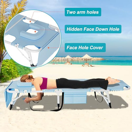 ABORON Heavy Duty Tanning Chair, Outdoor 5-Position Folding Chaise Lounge Chair with Pad, Portable Beach Lounge Chair for Outdoor Sunbathing Patio Pool Lawn Deck Poolside ABORON