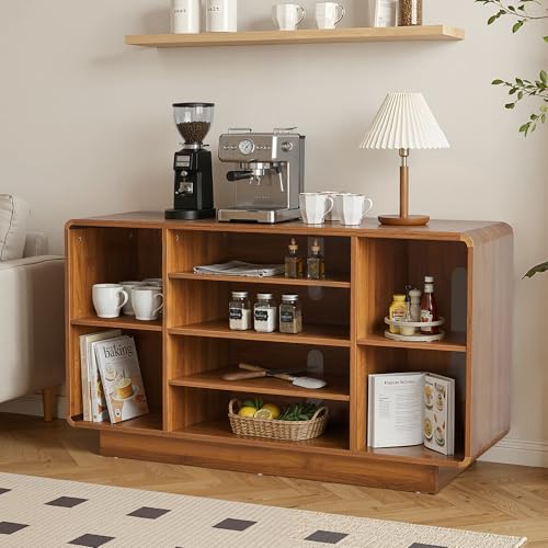 RARZOE Large Record Player Stand with Vinyl Storage, 5-Tier AV Media Stereo Cabinet, Curved Vinyl Record Storage Cabinet Turntable Stand with Adjustable Shelves for Living Room Recording Studio RARZOE