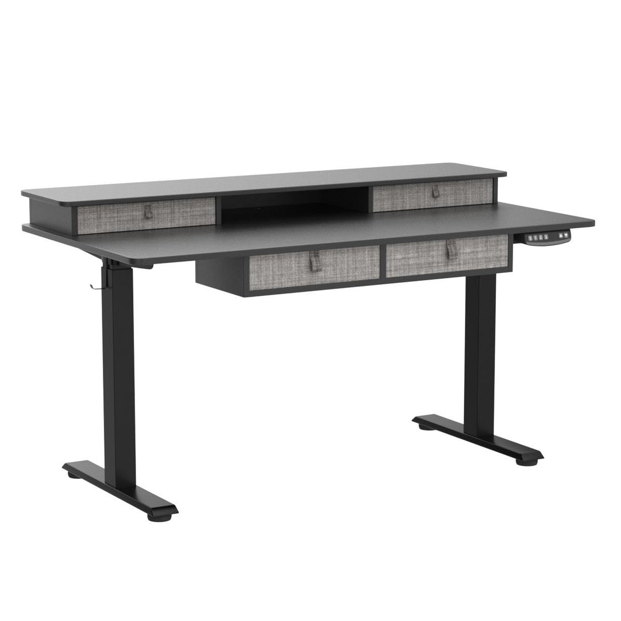 ExaDesk Electric Standing Widened Desk 63 * 30 Inches Adjustable Height with 4 Drawers, Double Storage Shelves Stand Up Desk, Home Office Workstation Sit Stand up Desk (Classical Black) ExaDesk