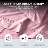 Mayil Manor 100% Natural Cotton Sheets Queen Size Bed Set | 500 TC Single-Ply Sateen Weave | Soft, Breathable, Hypoallergenic Solid 4-Piece Bedding with Deep Pocket Fitted, Flat, Pillowcase | Blush Mayil Manor