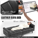 HMHKHN Comfy Faux Leather Couch for Chill Office Lounge, Adjustable Backrest, Convenient Side Pockets, Home-Ready Space-Saving Mid Century Modern Futon Sofa Bed (Black) HMHKHN