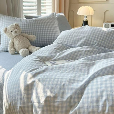 Nayoroom Gingham Duvet Cover Queen Size Blue White Plaid Checkered Comforter Cover 3 Pcs Soft Breathable Washed Microfiber Grid Farmhouse Bedding Set with Pillow Shams Nayoroom