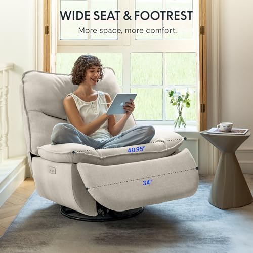 FLEXISPOT XR7 Power Swivel Recliner Chair for Adults, 41” Extra Wide Swivel Rocker Recliner, Power Rocking Glider with Side Pocket, 350 Lbs Capacity for Living Room Bedroom Gaming Room,White