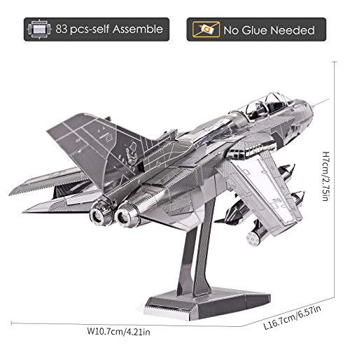 Piececool 3D Metal Puzzle for Adults, Tornado Fighter Jet Military Airplane Models Kits to Build for Teens Men Hobbies DIY 3D Puzzles, Great Birthday Gifts, 83 Pcs