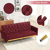 ACMEASE Velvet Sofa Bed w/Adjustable Armrests & Backrests, Modern Convertible Sleeper Sofa, Tufted Futon Sofa for Bedroom, Living Room, Apartment, Red ACMEASE