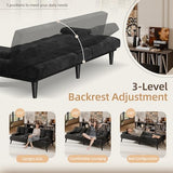 Shintenchi Futon Sofa Bed, Velvet Foldable Couch, Reclining Sleeper with Removable Armrests, Upholstered Loveseat Sofa Couch with Folding Cup Holders for Home, Office(Black) Shintenchi