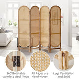 Leesinwing 4 Panels Room Dividers and Hand-Woven Rattan Room Divider Wall, Wood Room Divider Folding Privacy Screens for Home Office Bedroom, Light Brown Leesinwing