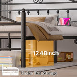 Samurbex Queen Bed Frame with Headboard,Black Metal Platform Bed Frame Queen Size with LED Lights & Charging Station,Heavy Duty Metal Steel Slats,No Box Spring Needed,Noise Free,Easy to Assemble Samurbex